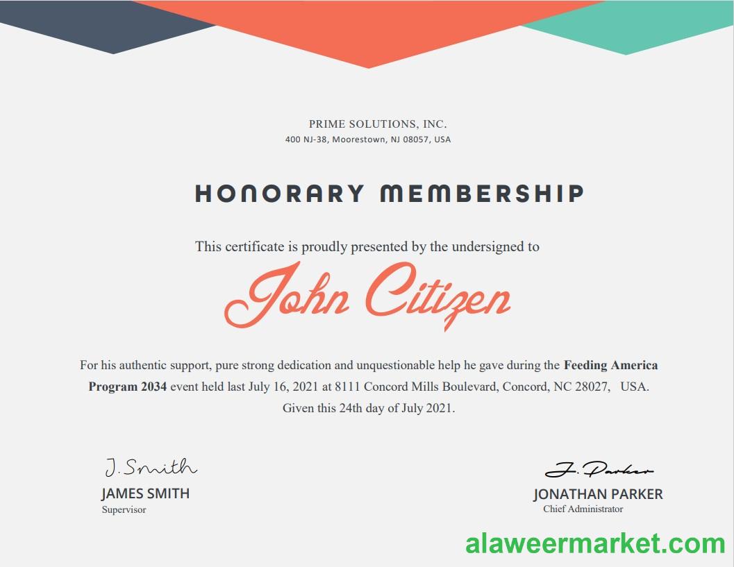 USA Honorary cert